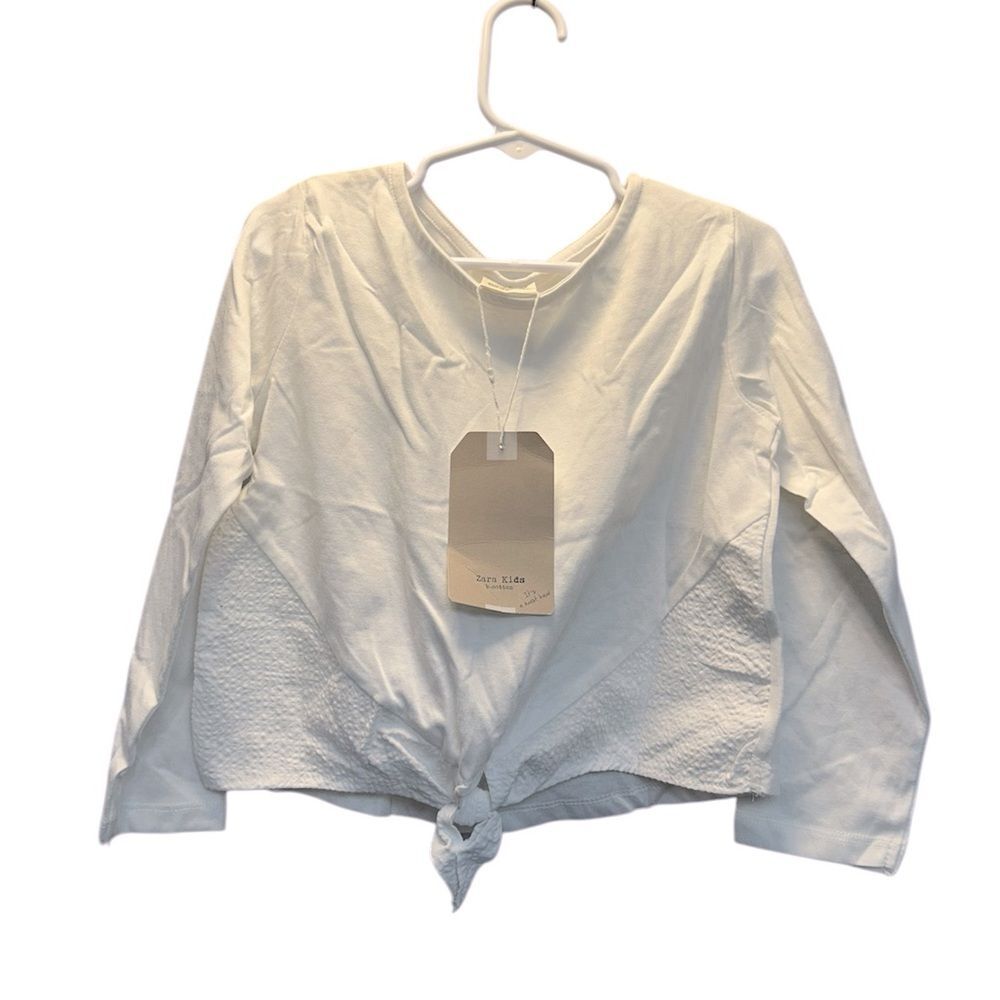 Zara Kids White Long Sleeve Tie-Front Top, size 6 (116cm)